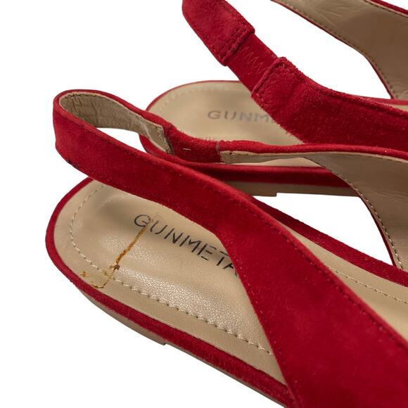 Gunmetal Samantha Red Pom Pom Pointed Toe Sling Back Flats Womens 8.5 - Picture 3 of 7